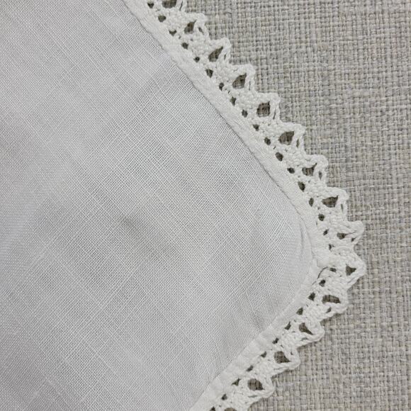 3 pcs Vintage Table Napkins 16" White Plain Linen Lace Trim Hand-Crochet Square - Picture 7 of 12